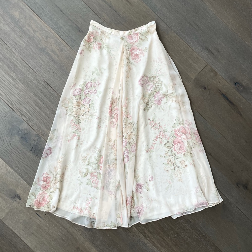 Laura Ashley Vintage Floral Chiffon Midi Skirt Culottes 4